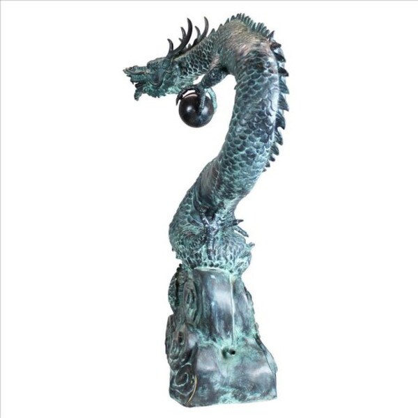 Piped Asian Dragon with Oriental Power Orb Bronze Garden Sculptures